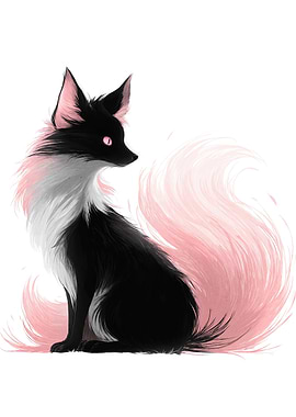 Elegant Black and Pink Fox Illustration