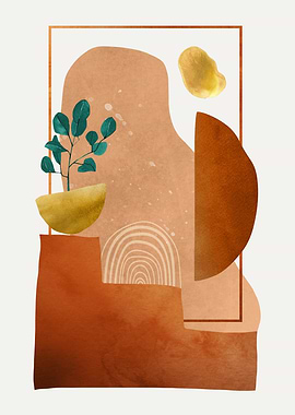 Abstract Shapes and Plant Illustration