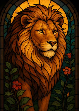 Stained Glass Lion Portrait
