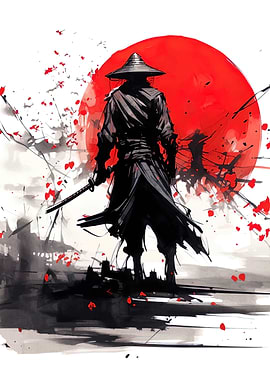 Samurai Warrior with Red Sun