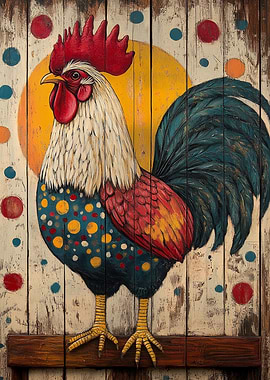 Colorful Rooster Painting | Colorful Farm Animal Art