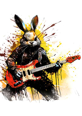 Rabbit Rock Star with Electric Guitar
