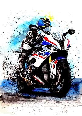 BMW S1000RR Motorcycle Watercolor Art