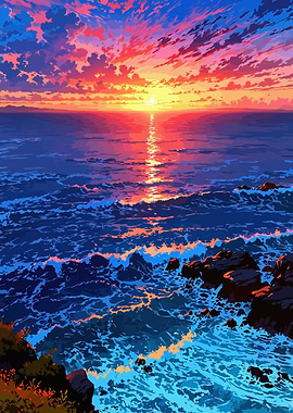 Ocean Sunset Digital Art
