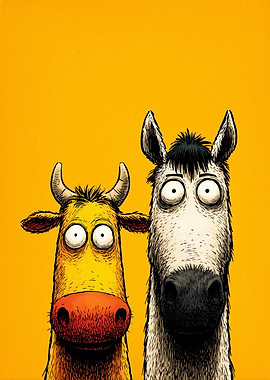 Cartoon Cow and Horse Duo