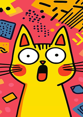 Surprised Yellow Cat with Abstract Background