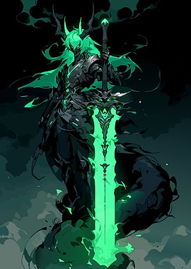 Horned Warrior with Glowing Sword