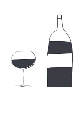 Wine bottle and glass illustration
