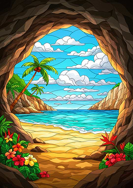 Tropical Beach View from Cave