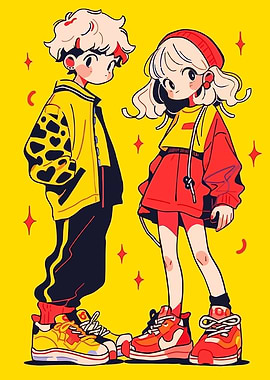 Cartoon Couple in Streetwear Fashion