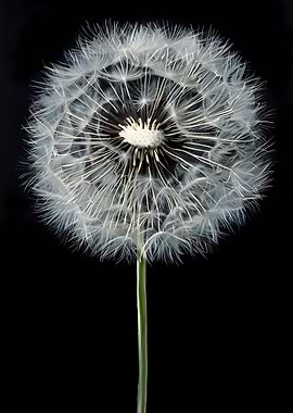 Dandelion Seed Head on Black Background