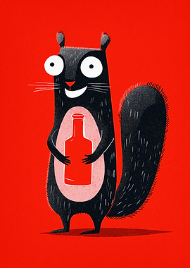 Cartoon Squirrel with Bottle Illustration