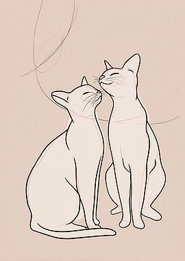 Two Cats Line Art Illustration