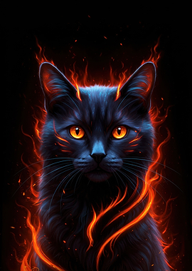 Fiery Black Cat Portrait