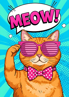 Cool Cat with Glasses Pop Art