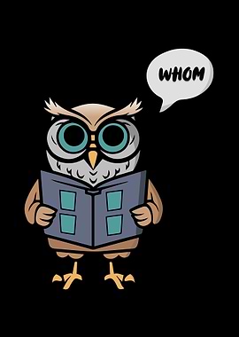 Cartoon Owl Reading Book 'Whom'