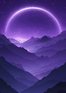 Purple Mountain Landscape with Luminous Ring