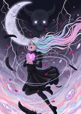 Pastel Goth Girl with Heart Crystal and Skull