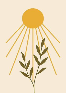 Minimalist Sun and Plant Art