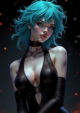 Woman with Turquoise Hair and Black Outfit