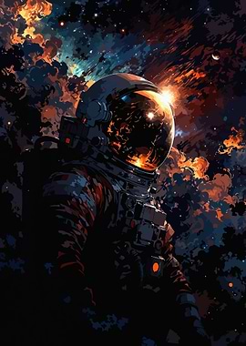 Astronaut in Space with Fiery Nebula