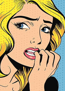 Worried Blonde Woman Pop Art Style