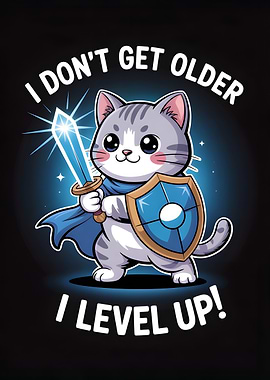 Cartoon Cat Warrior Levels Up