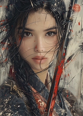 Asian Warrior Woman with Sword