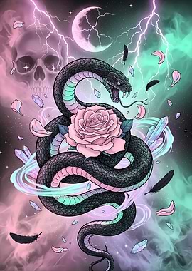 Serpent & Rose: Mystical Storm Gothic Art