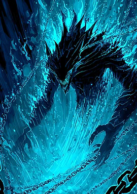 Chained Monster in Blue Flames