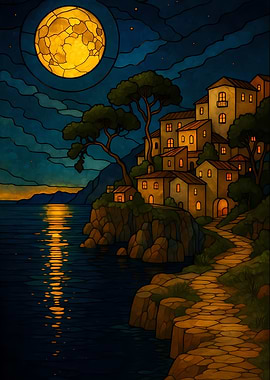 Coastal Village at Night