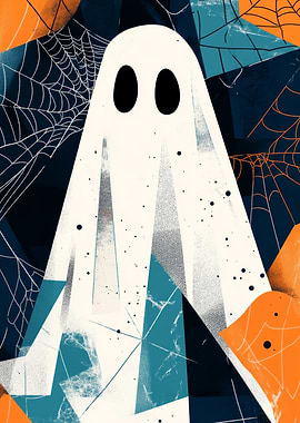Abstract Halloween Ghost with Spiderwebs | Spooky Wall Art for Halloween