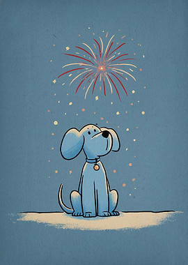 Cartoon Dog Watching Fireworks