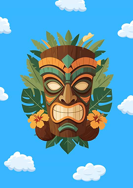 Tiki Mask with Tropical Elements