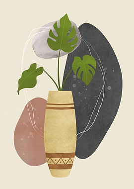 Monstera Plant in Vase Abstract Art