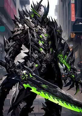 Cyberpunk Warrior with Glowing Sword