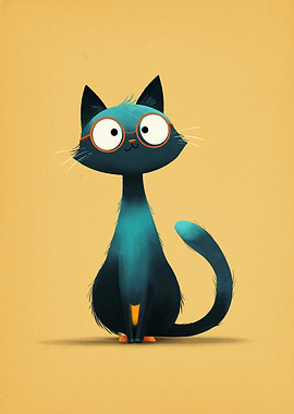 Cartoon Cat with Glasses Illustration