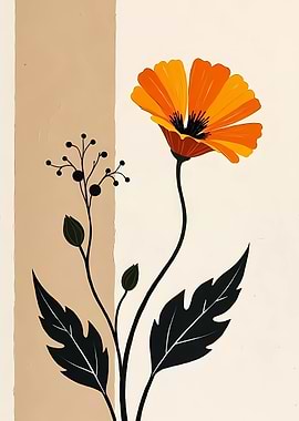 Minimalist Orange Flower Illustration
