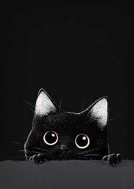 Peeking Black Cat with Golden Eyes