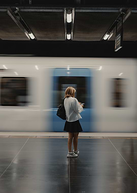 Woman waiting for train at station
