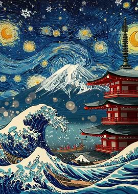 Japanese Landscape Van Gogh Style