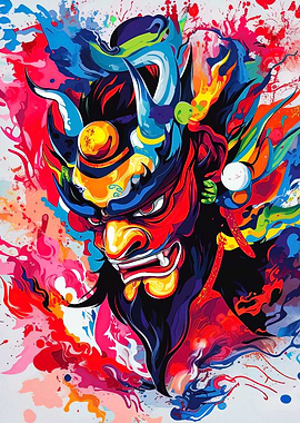 Colorful Japanese Demon Illustration