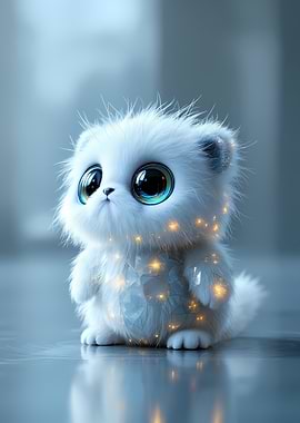 Cute Fluffy White Kitten with Big Eyes
