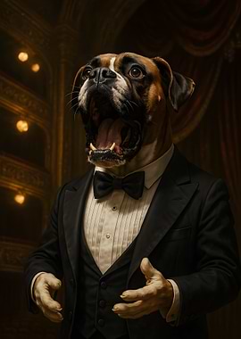 Dog in Tuxedo singing the opera