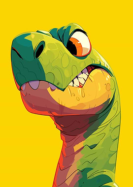 Cartoon Dinosaur Portrait on Yellow Background