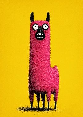 Pink Llama Illustration on Yellow Background