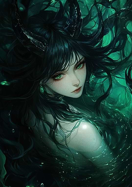 Horned Woman in Emerald Water