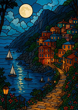 Coastal Village Stained Glass