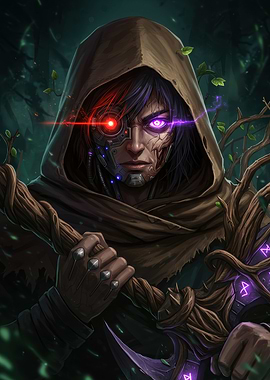 Cyberpunk Druid in Forest