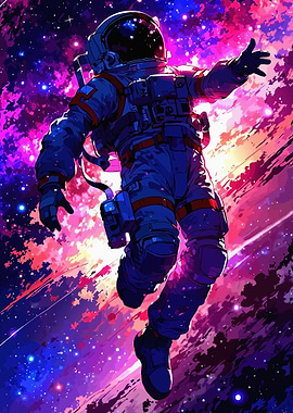 Astronaut in Space with Colorful Nebula